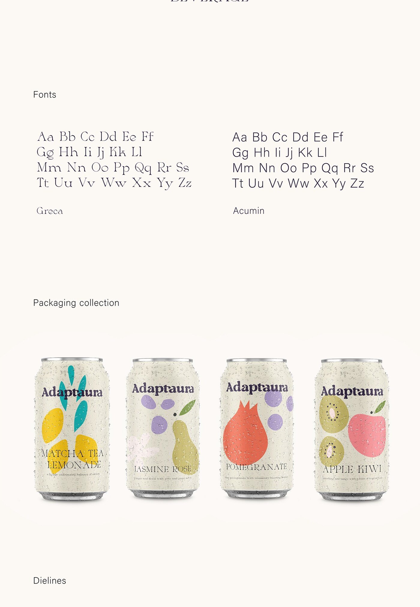 Diseno de packaging de bebida adaptogena Adaptaura por Eva Hilla Studio