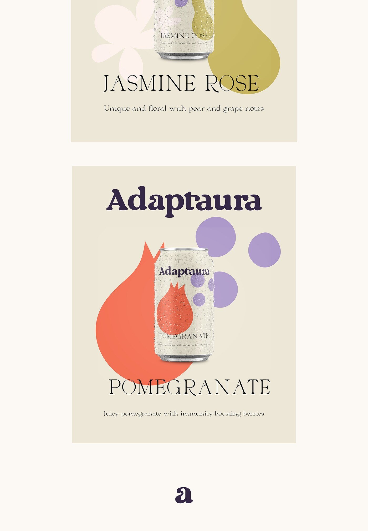 Diseno de packaging de bebida adaptogena Adaptaura por Eva Hilla Studio