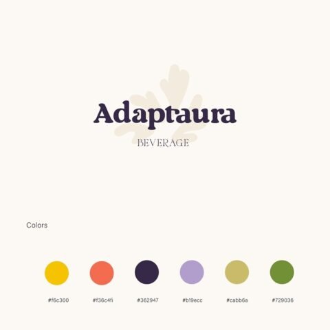 Adaptaura adaptogen beverage packaging design by Eva Hilla Studio