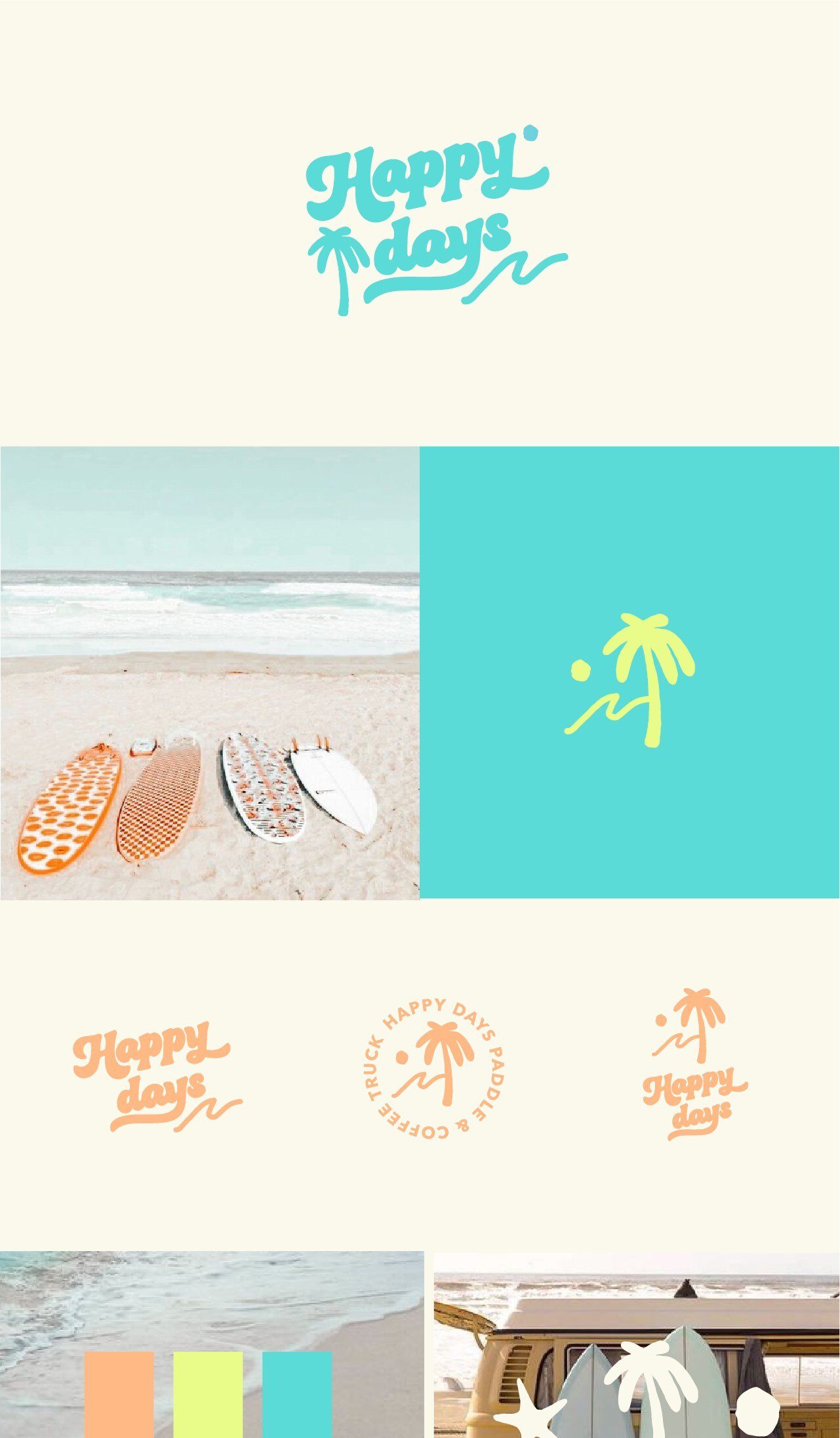 Identidad de marca de cafe y paddle surf Happy Days en las Islas Caiman por Eva Hilla Studio