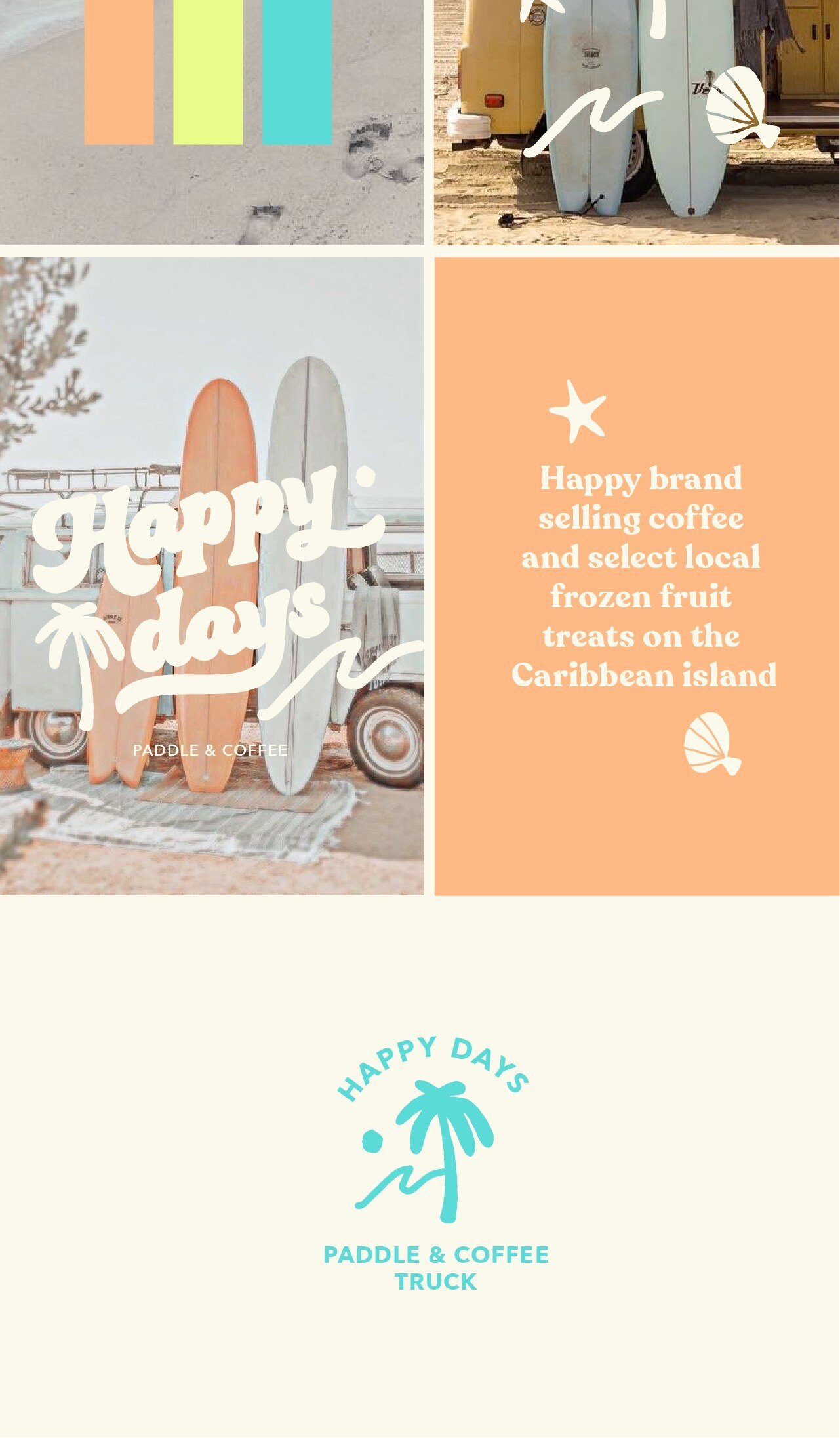 Identidad de marca de cafe y paddle surf Happy Days en las Islas Caiman por Eva Hilla Studio