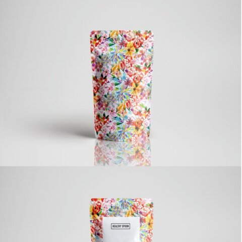 Healthy Spoon SuperOats packaging with handmade floral pattern by Eva Hilla Studio