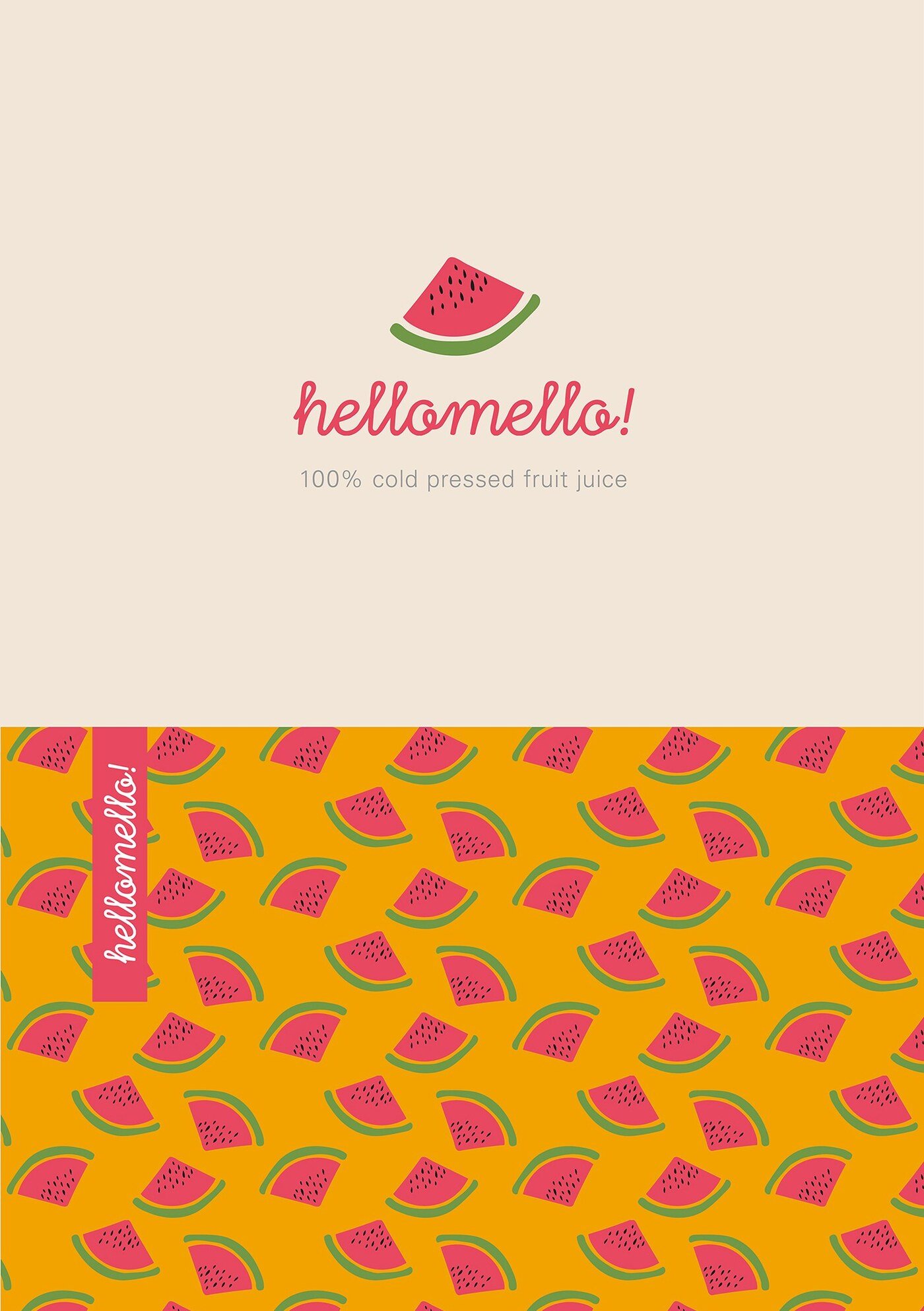 Identidad de marca del agua de sandia Hellomello con ilustracion dibujada a mano por Eva Hilla Studio