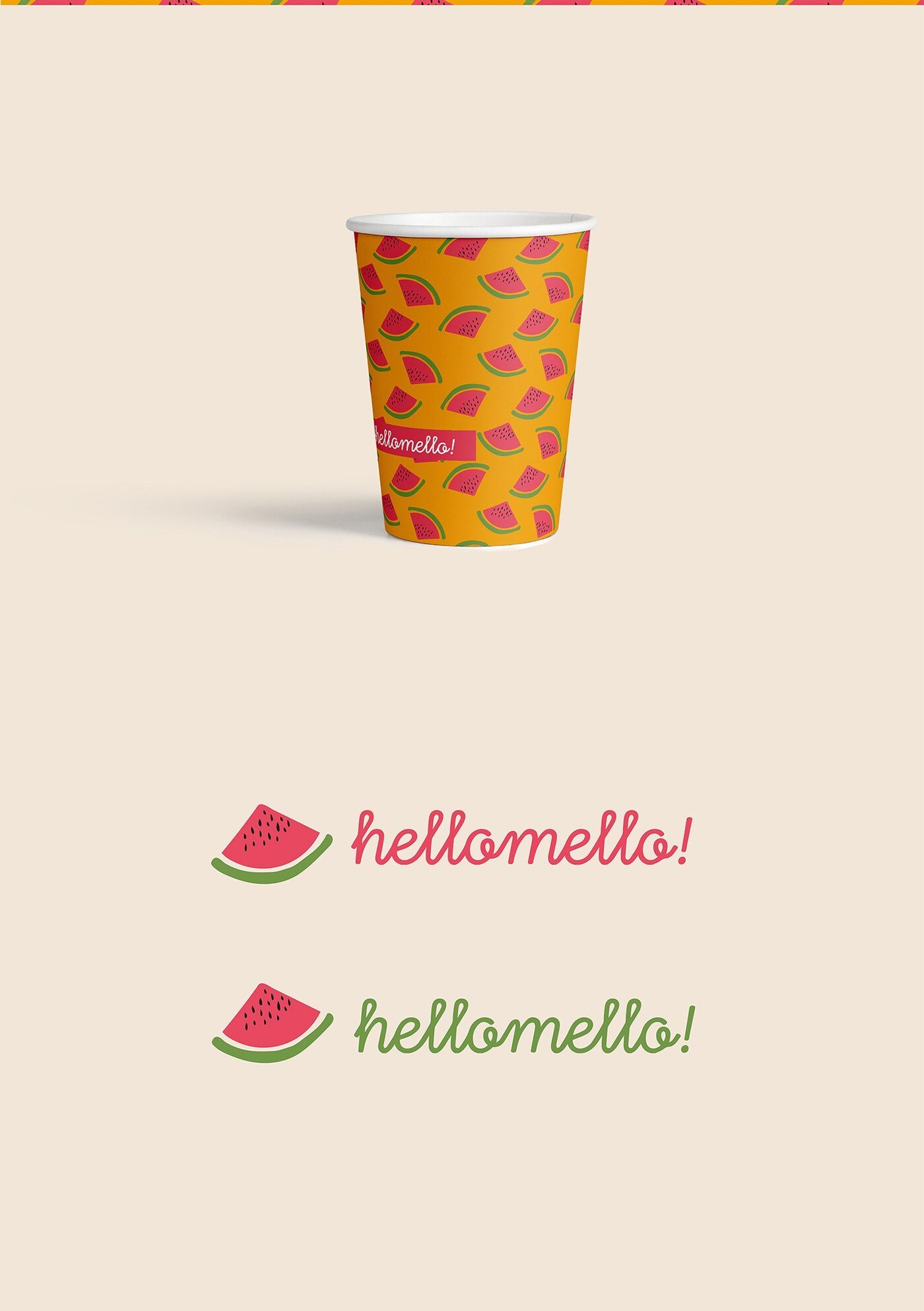 Identidad de marca del agua de sandia Hellomello con ilustracion dibujada a mano por Eva Hilla Studio