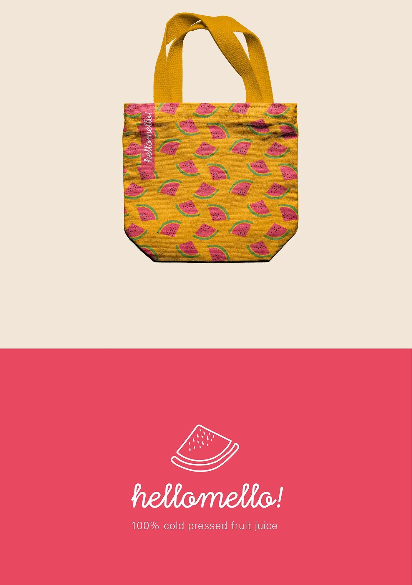 Identidad de marca del agua de sandia Hellomello con ilustracion dibujada a mano por Eva Hilla Studio