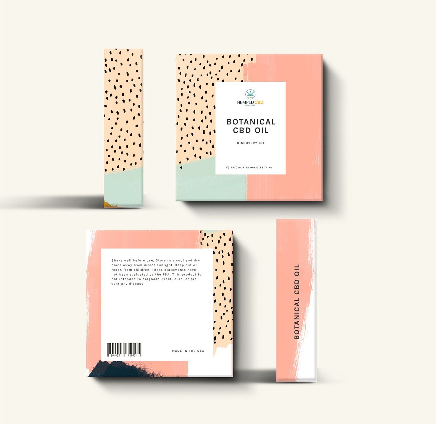 Diseno de packaging del kit botanico de descubrimiento de Hemped CBD por Eva Hilla Studio