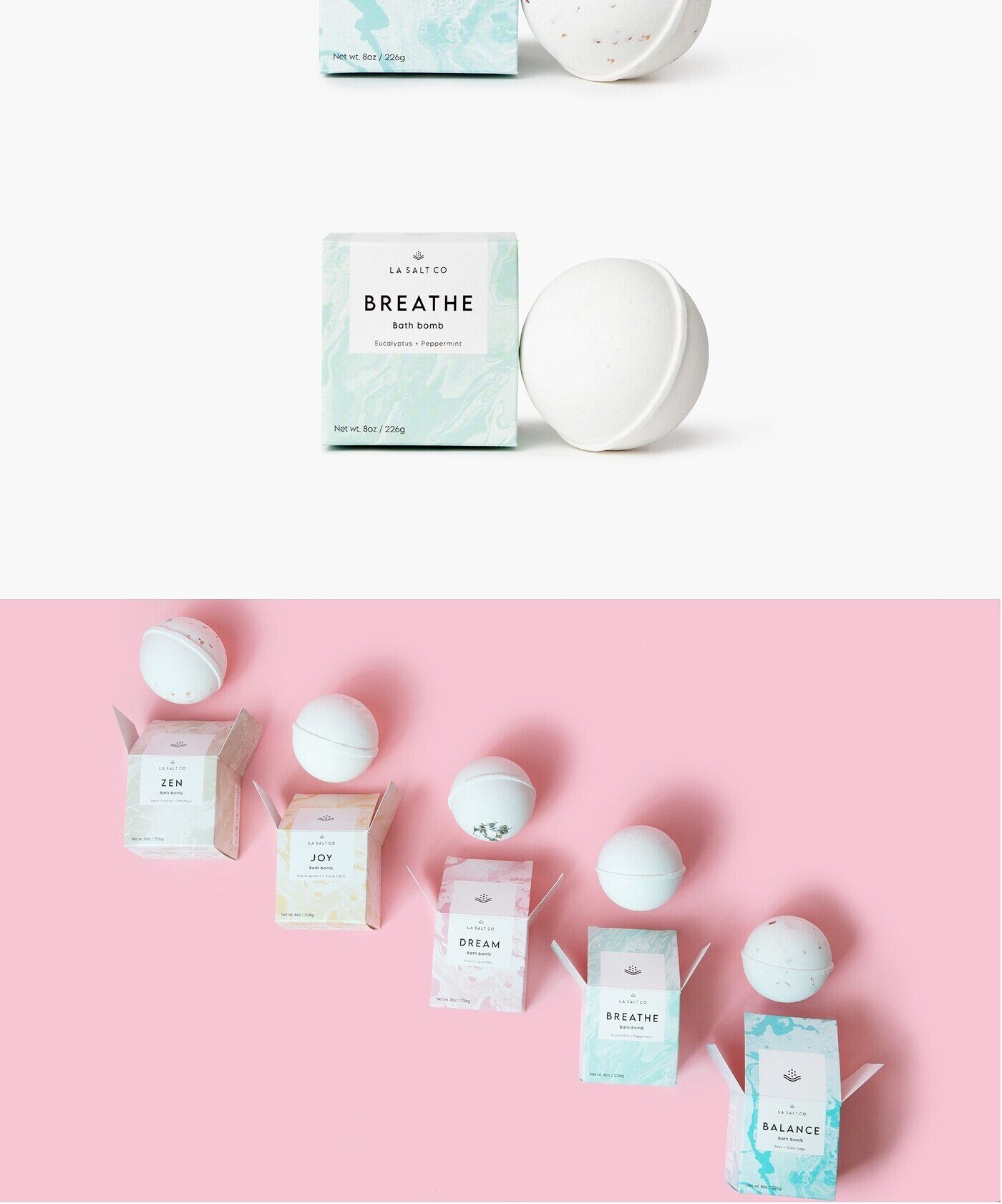 La Salt Co. mineral bath and skincare packaging collection by Eva Hilla Studio