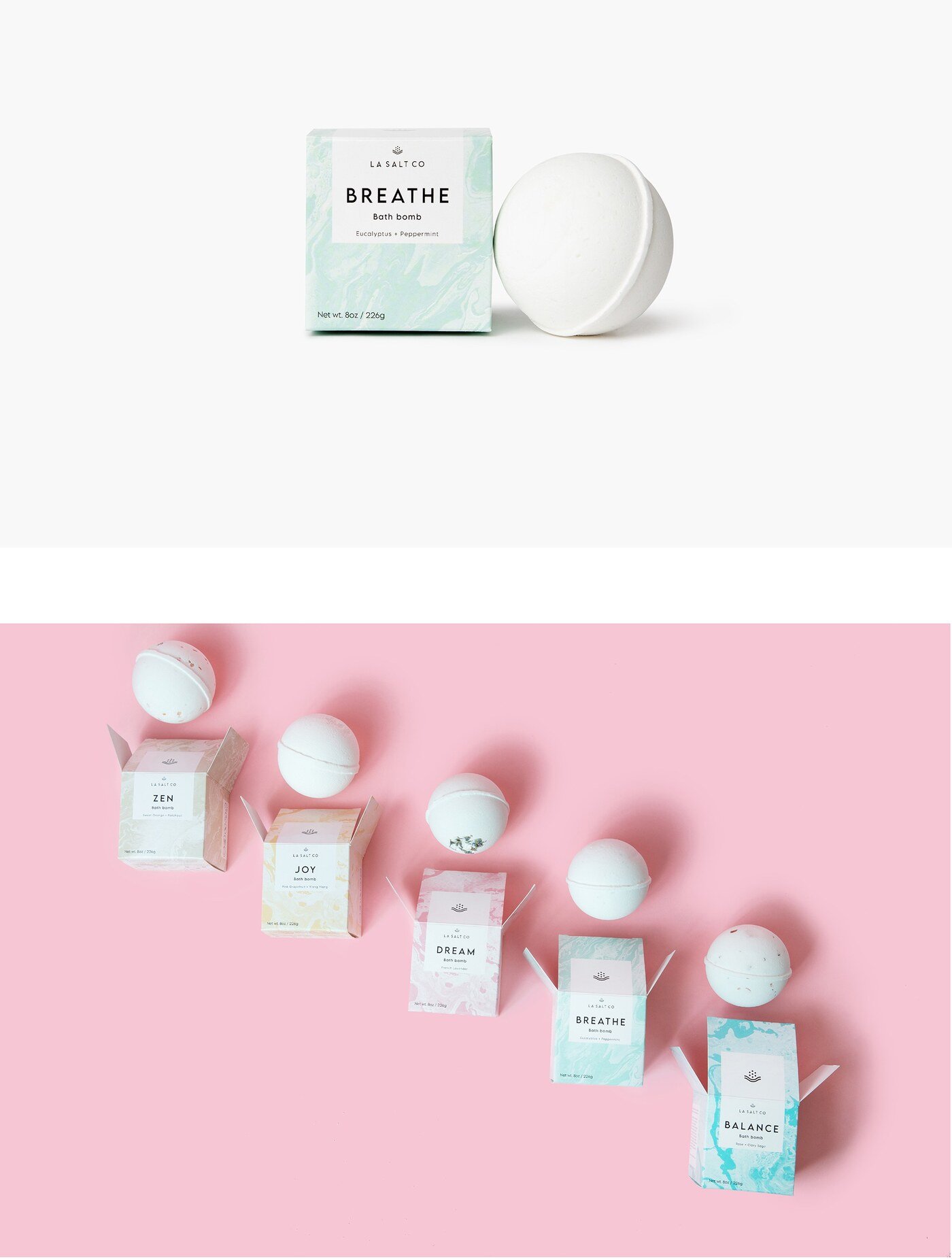 Coleccion de packaging de productos minerales de bano y cuidado corporal La Salt Co. por Eva Hilla Studio