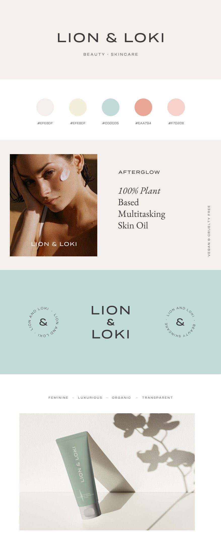 Identidad de marca de los productos esenciales de cuidado de la piel Lion and Loki por Eva Hilla Studio