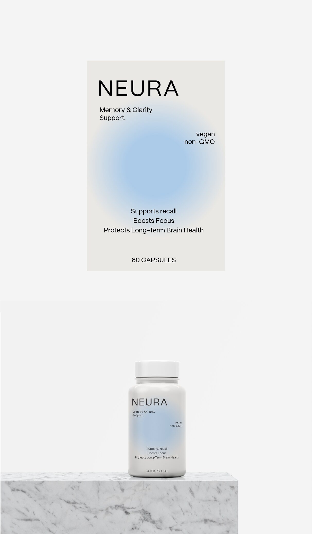 Diseno del frasco del suplemento premium para la salud cerebral Neura por Eva Hilla Studio