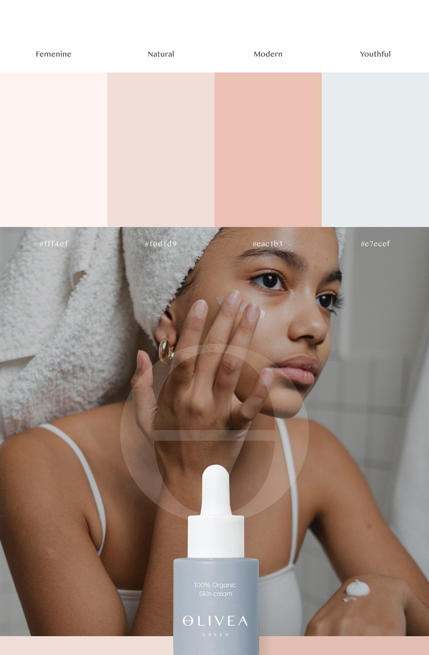 Identidad de marca y packaging de cosmetica sostenible Olivea Green por Eva Hilla Studio