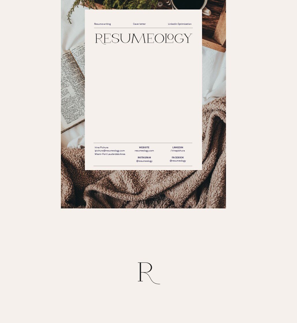 Identidad de marca de servicios profesionales Resumeology con tipografia serif humanista por Eva Hilla Studio