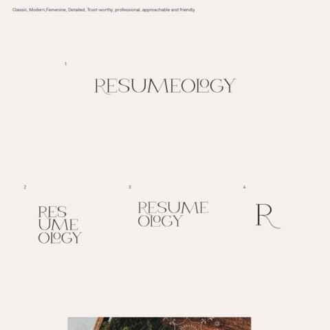 Resumeology career services brand identity with humanist serif typography by Eva Hilla Studio