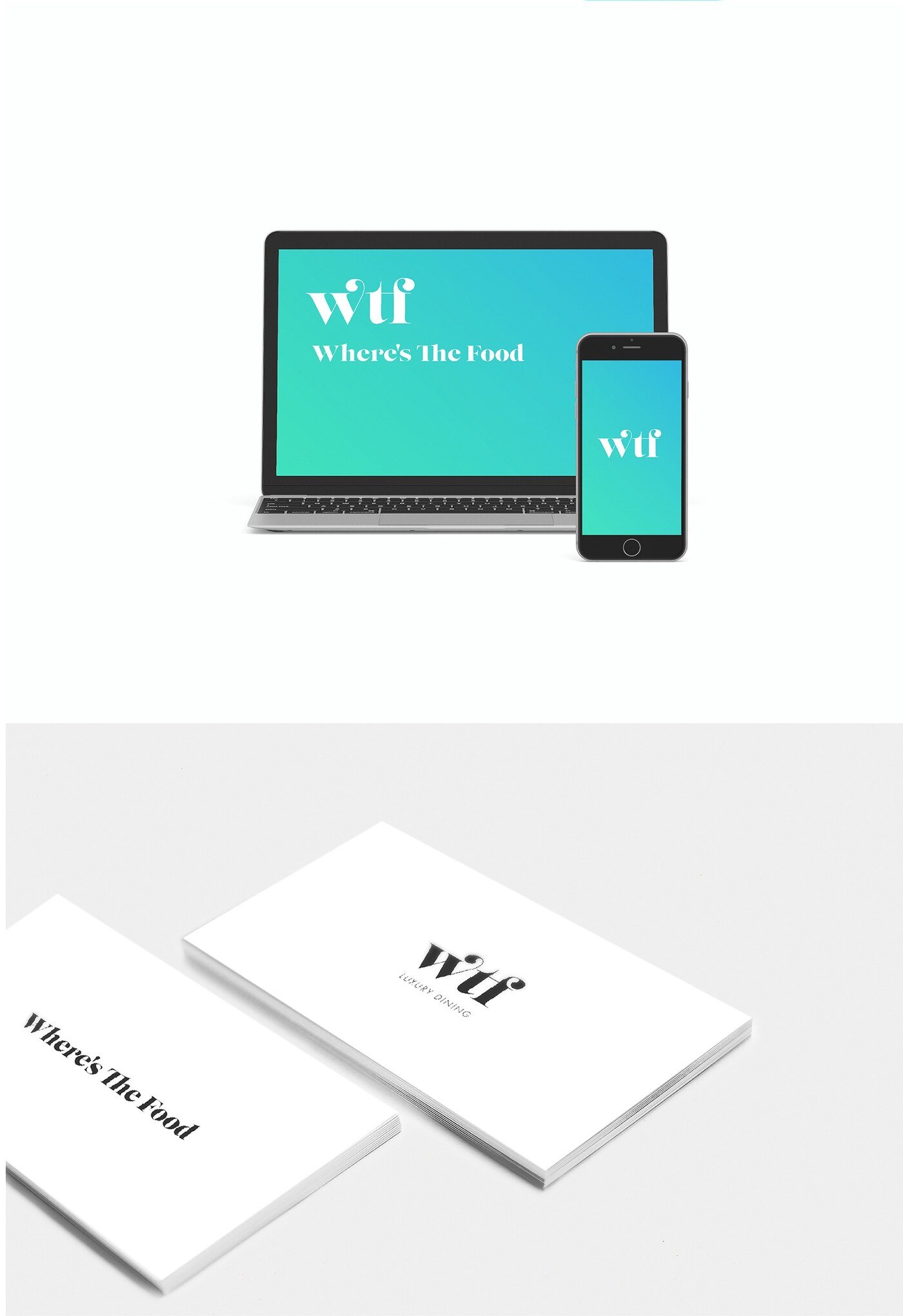 Logotipo e identidad de la app de descubrimiento de restaurantes de lujo WTF por Eva Hilla Studio
